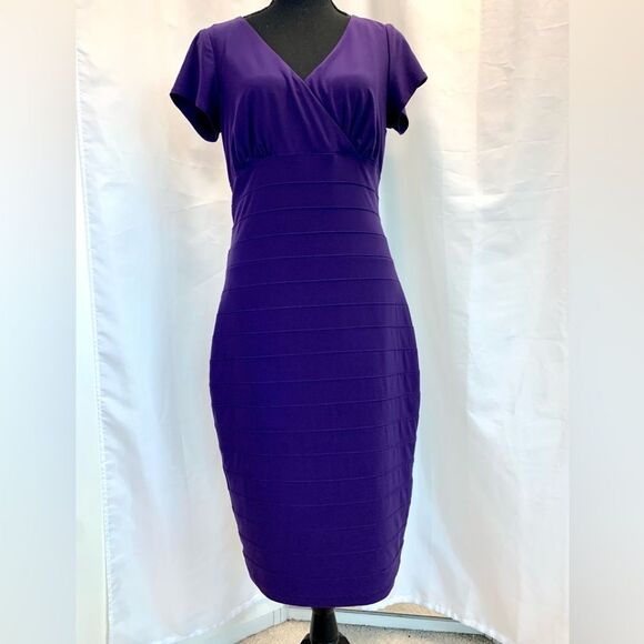 Frank Lyman purple short sleeve bodycon midi dress Sz 10 wedding guest formal - Picture 13 of 13